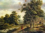 Peasant Woman and a Boy in a Wooded Landscape by Hendrik Barend Koekkoek